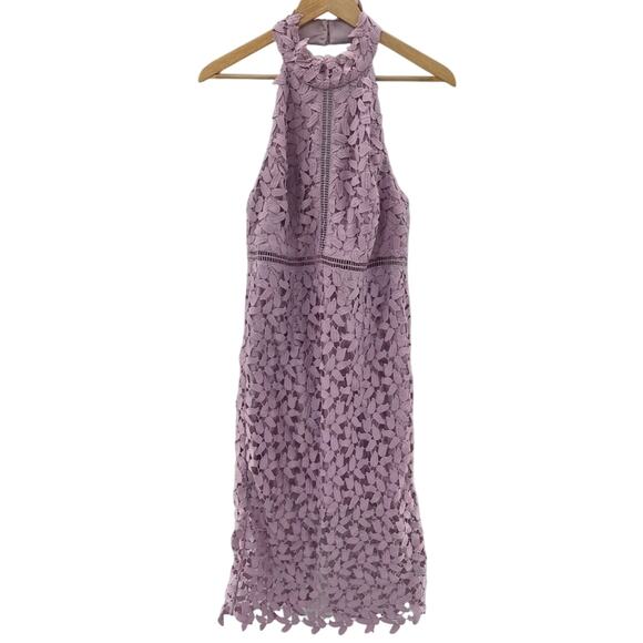 Revolve Bardot Gemma Light Lavender Floral Overlay Detail Midi Dress Size 10 - Picture 2 of 14